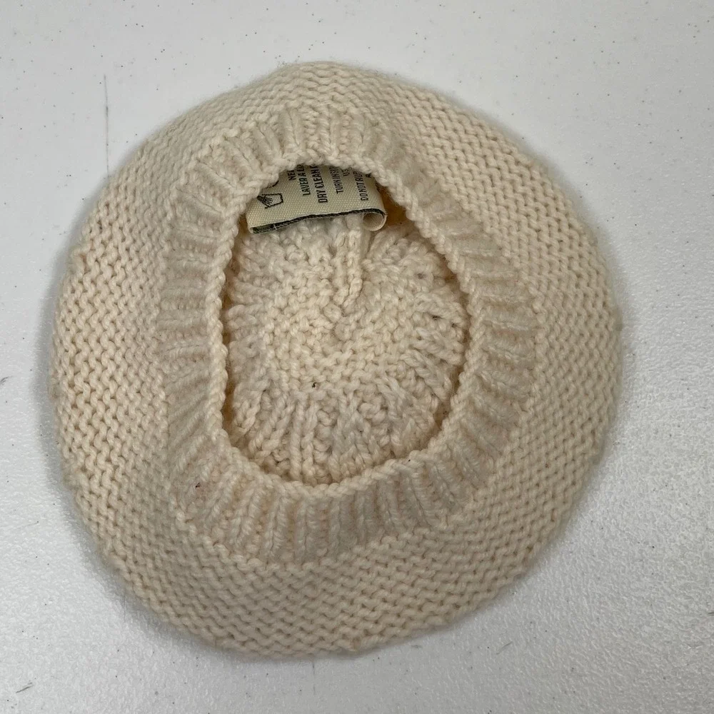 Aran Woollen Mills Handknit Beret Baby Kids Cream 100% Merino Wool Pom Pom‎ Hat